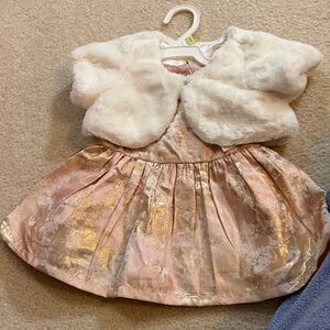 The Children's Place Pink and Gold Formal Dress with Faux Fur Bolero